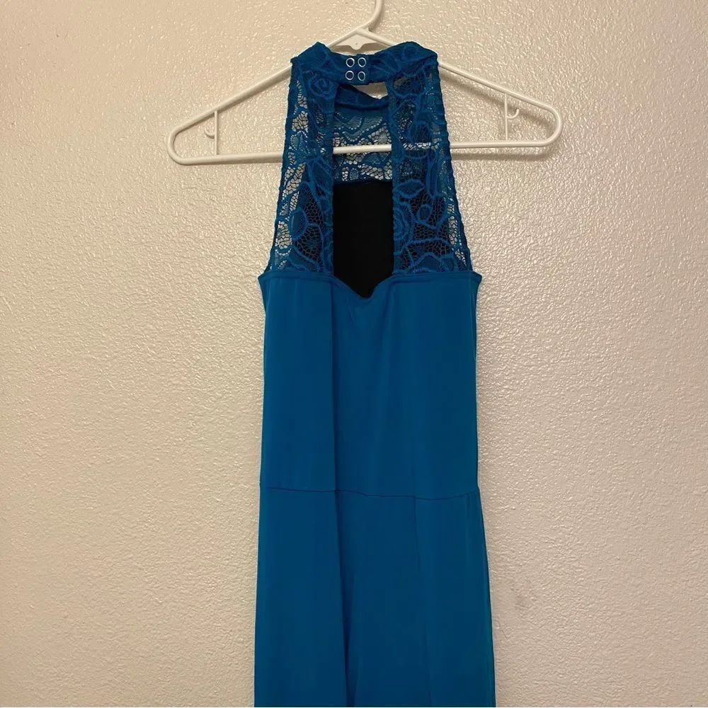 WEISSMAN Dance Costume unitard jumpsuit teal lace Open Hands 12372 adult SA